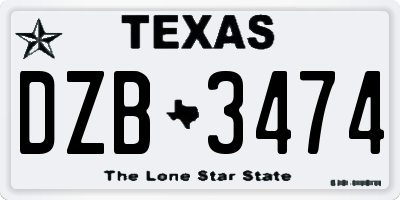 TX license plate DZB3474