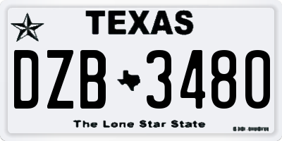 TX license plate DZB3480