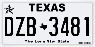 TX license plate DZB3481