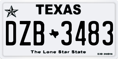TX license plate DZB3483
