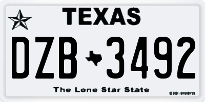 TX license plate DZB3492