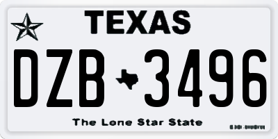TX license plate DZB3496