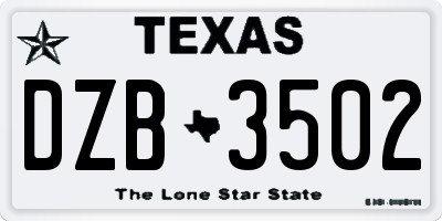 TX license plate DZB3502