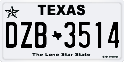 TX license plate DZB3514