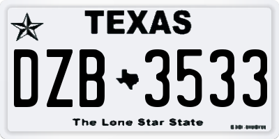 TX license plate DZB3533