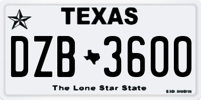 TX license plate DZB3600