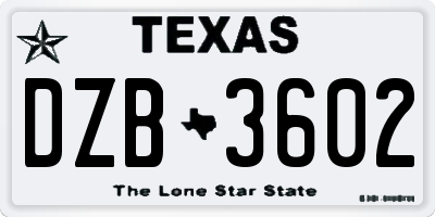 TX license plate DZB3602