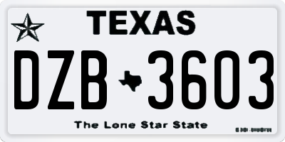 TX license plate DZB3603