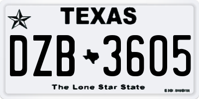 TX license plate DZB3605