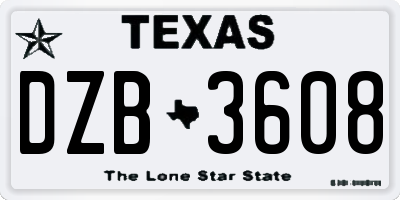 TX license plate DZB3608