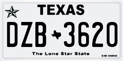 TX license plate DZB3620