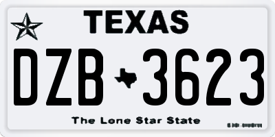 TX license plate DZB3623