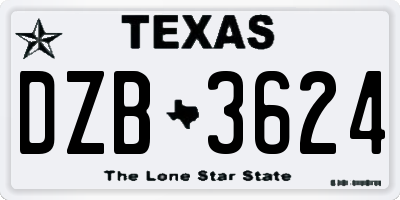 TX license plate DZB3624