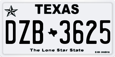 TX license plate DZB3625