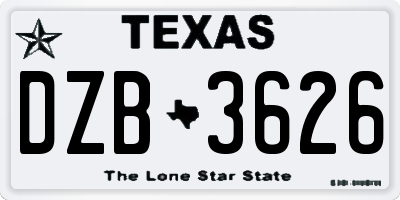 TX license plate DZB3626