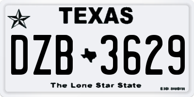 TX license plate DZB3629