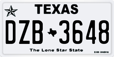 TX license plate DZB3648
