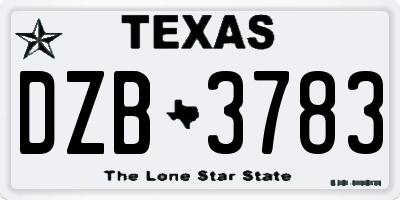 TX license plate DZB3783
