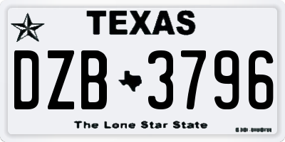 TX license plate DZB3796