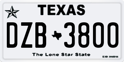 TX license plate DZB3800