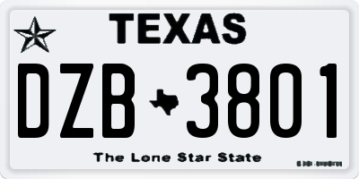 TX license plate DZB3801