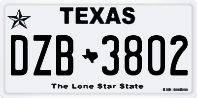 TX license plate DZB3802
