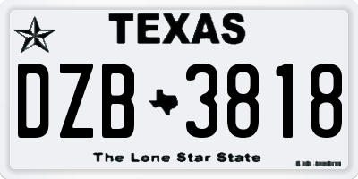 TX license plate DZB3818
