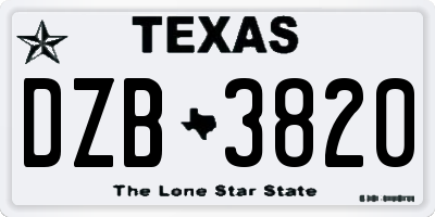 TX license plate DZB3820