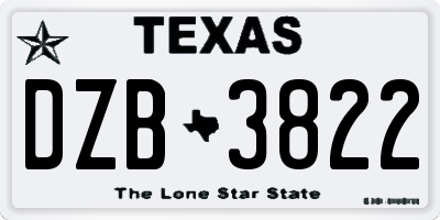TX license plate DZB3822