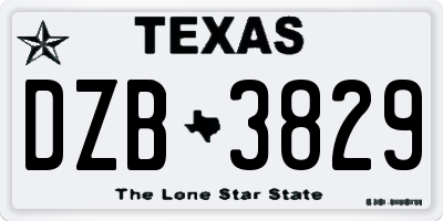 TX license plate DZB3829