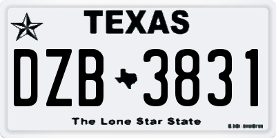 TX license plate DZB3831