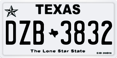 TX license plate DZB3832