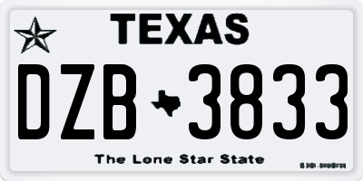 TX license plate DZB3833