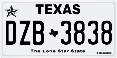 TX license plate DZB3838