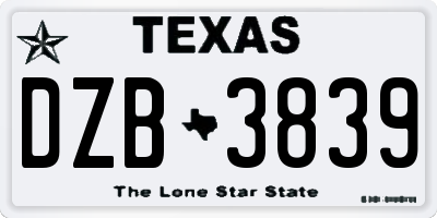 TX license plate DZB3839