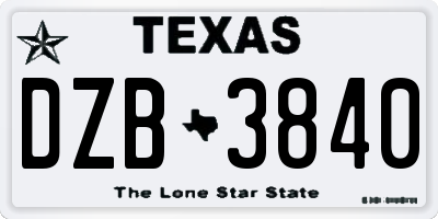 TX license plate DZB3840