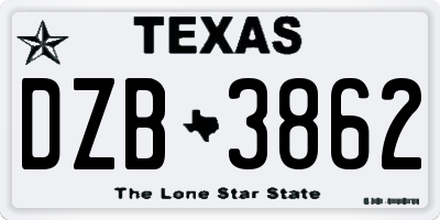 TX license plate DZB3862