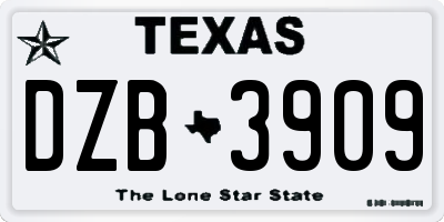 TX license plate DZB3909