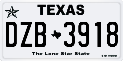 TX license plate DZB3918