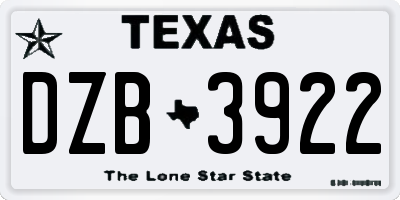 TX license plate DZB3922