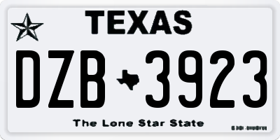 TX license plate DZB3923