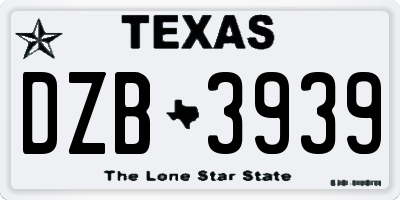 TX license plate DZB3939