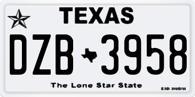 TX license plate DZB3958