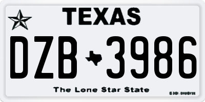 TX license plate DZB3986
