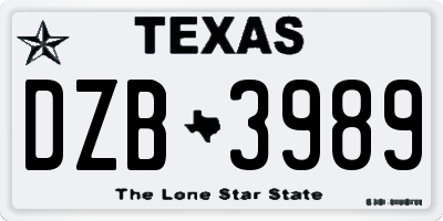 TX license plate DZB3989