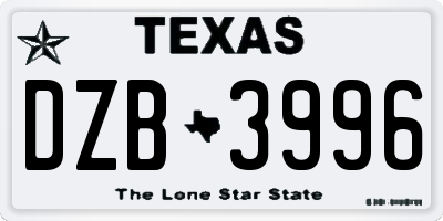 TX license plate DZB3996