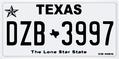 TX license plate DZB3997