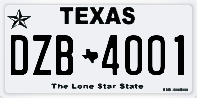 TX license plate DZB4001