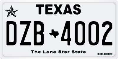 TX license plate DZB4002