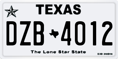TX license plate DZB4012